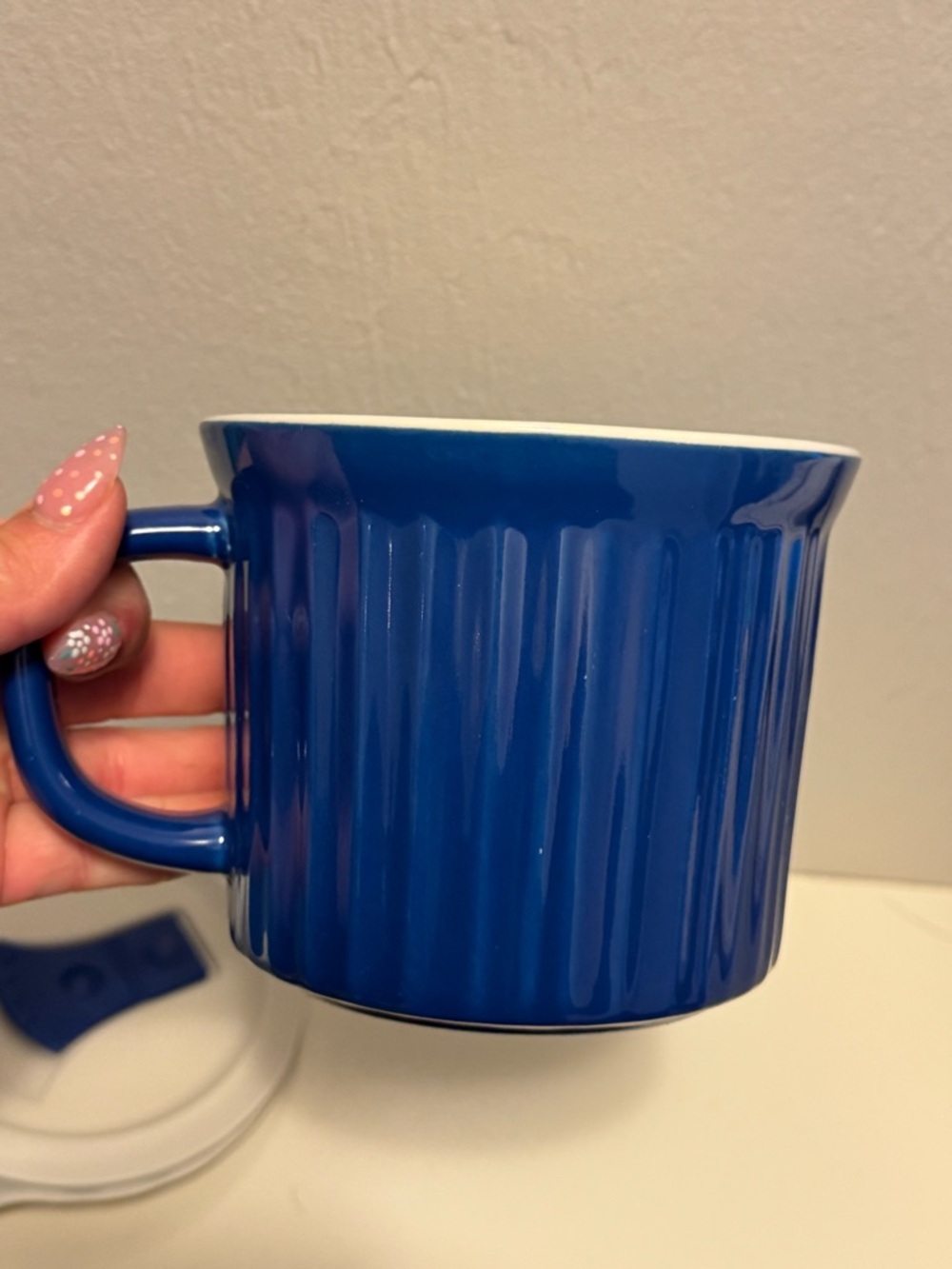 Corningware Deep Blue Ribbed Ceramic Mug with Handle